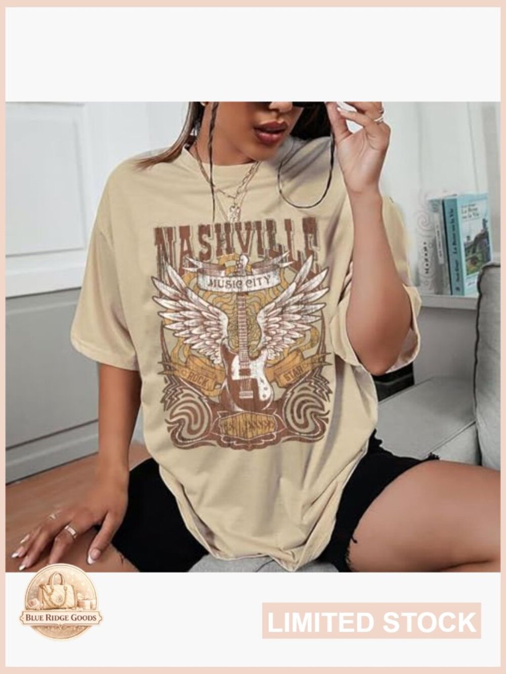 Oversized Vintage Graphic Tee Retro Rock Band Music City Nashville Style - Picture 2 of 5